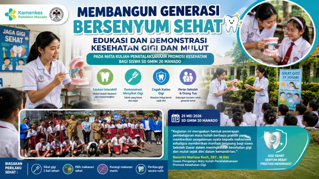 Membangun Generasi Bersenyum Sehat: Mahasiswa D3 Kesehatan Gigi Poltekkes Kemenkes Manado Edukasi Siswa SD GMIM 20 Manado tentang Pentingnya Menjaga Kesehatan Gigi dan Mulut