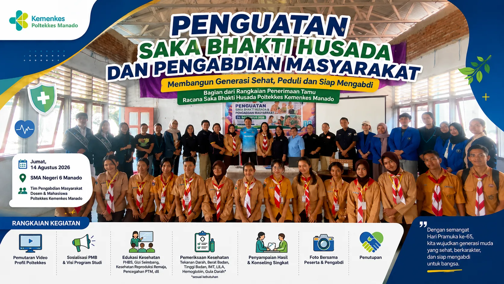 Hari Pramuka ke-65, Poltekkes Kemenkes Manado Perkuat Saka Bhakti Husada melalui Pengabdian Masyarakat